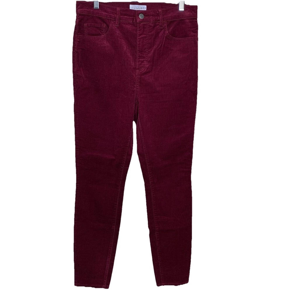 Loft Corduroy Pants Womens 6/28 Burgundy Skinny High Rise Stretch 5-Pocket‎